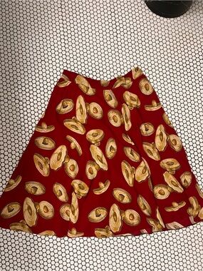 Hairston Roberson Rops Red funky Maxi flowy summer Skirt with Sombrero Print